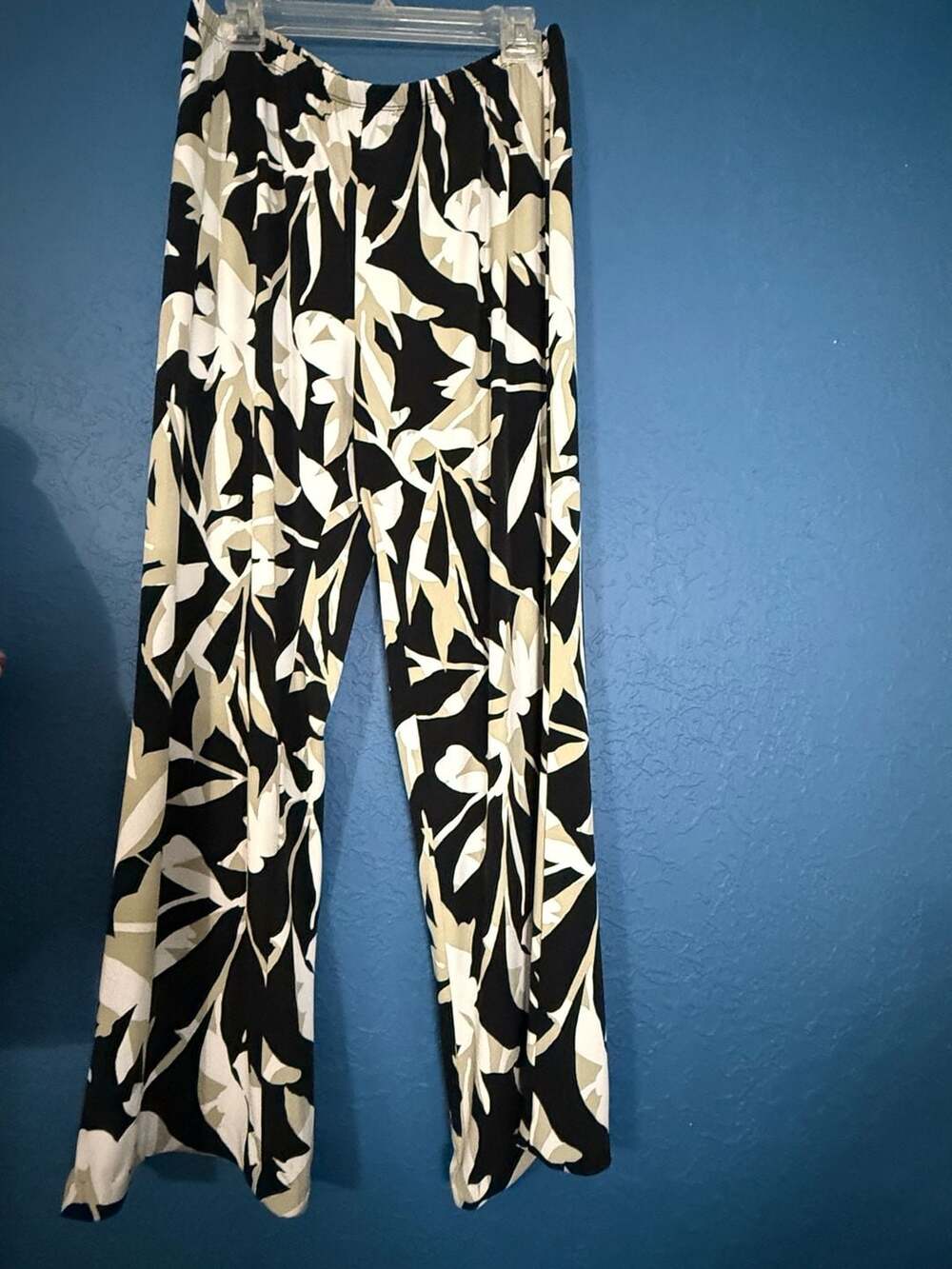 Grace Elements Women's Black & Beige Floral Print Wide Leg Pants Size L